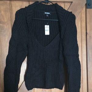 Express Women's Black V-Neck Sweater